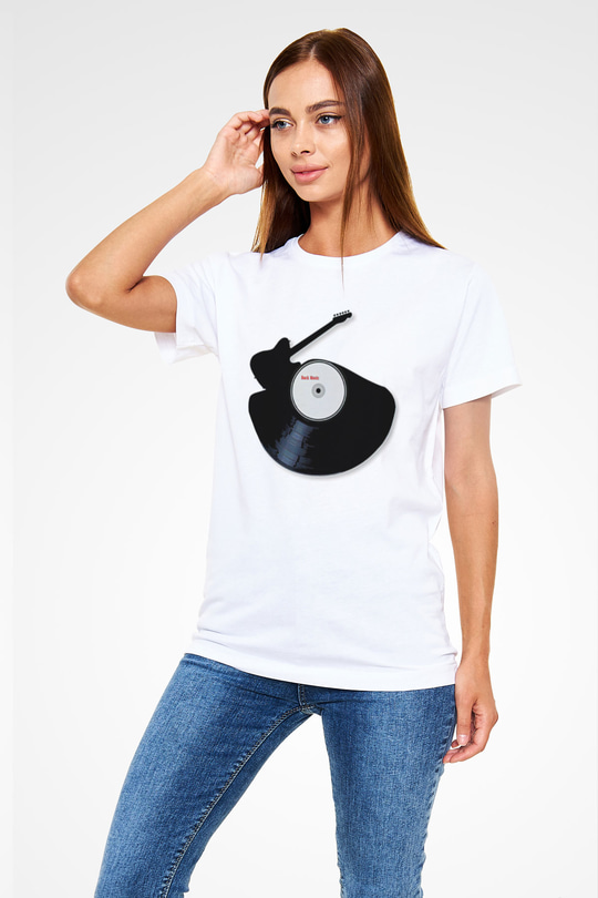 Elektro Gitar Unisex Baskılı Beyaz Tişört - Tshirt