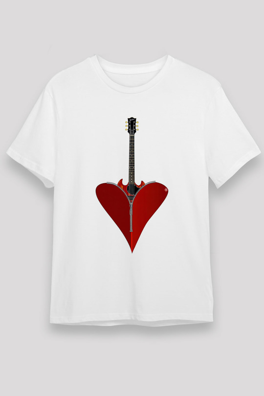 Elektro Gitar Unisex Baskılı Beyaz Tişört - Tshirt