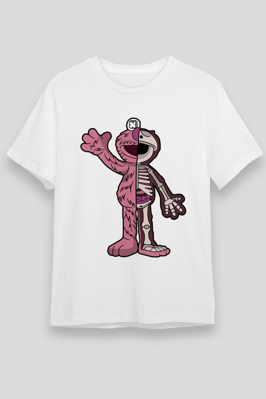 Elmo Half Skeleton Baskılı Unisex Beyaz Tişört