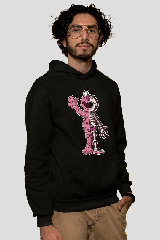 Elmo Half Skeleton Baskılı Unisex Siyah Hoodie