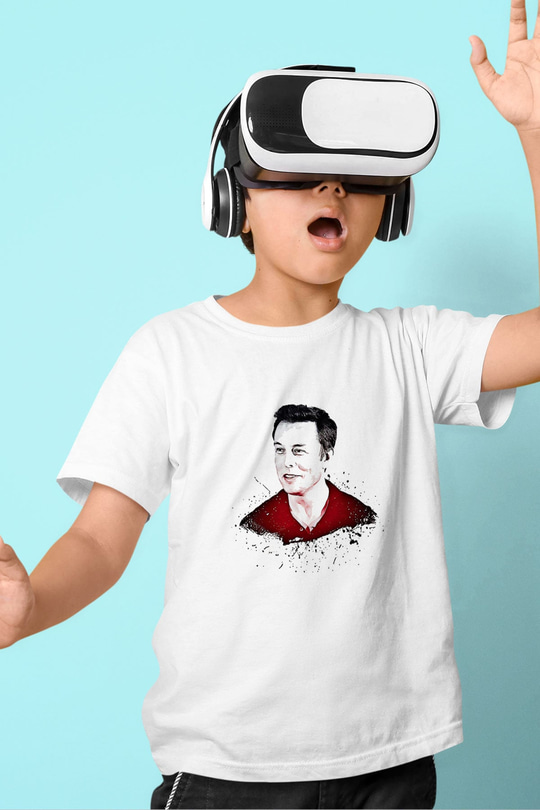 Elon Musk Baskılı Beyaz Unisex Beyaz Çocuk Tişört - Tshirt