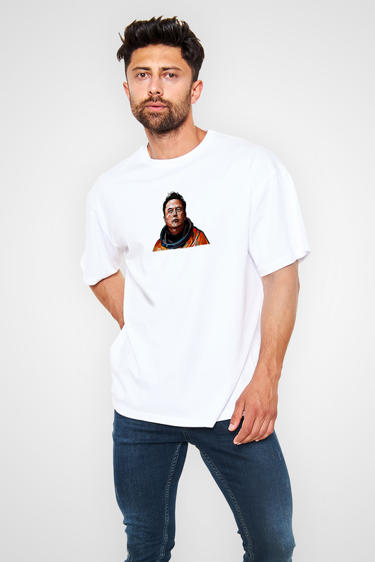 Elon Musk Baskılı Beyaz Unisex Oversize Tişört - Tshirt
