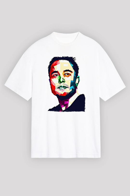 Elon Musk Baskılı Beyaz Unisex Oversize Tişört - Tshirt