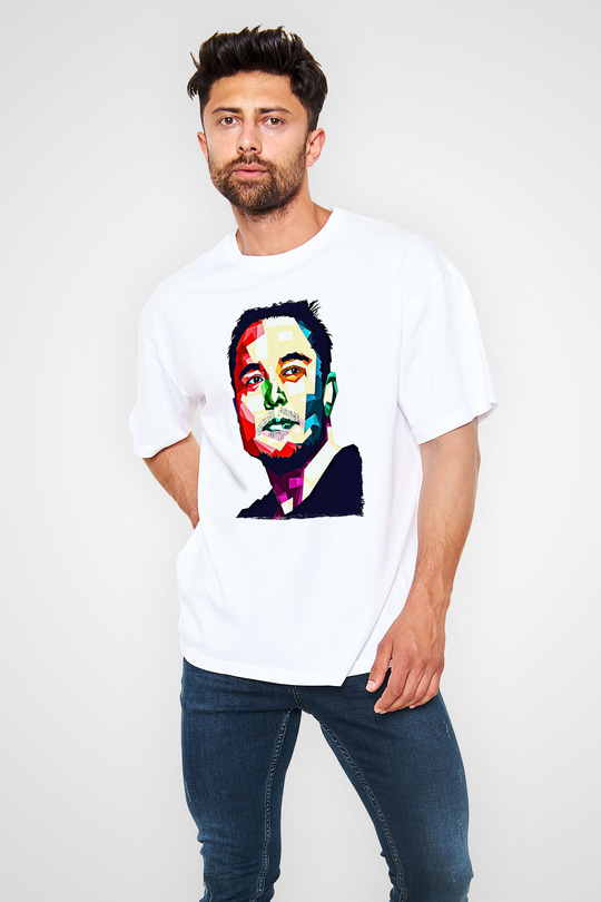 Elon Musk Baskılı Beyaz Unisex Oversize Tişört - Tshirt