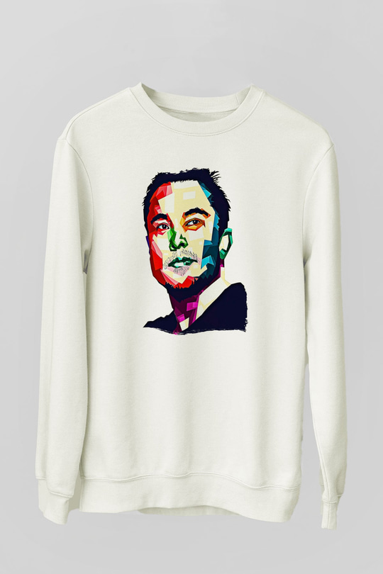 Elon Musk Baskılı Beyaz Unisex Sweatshirt