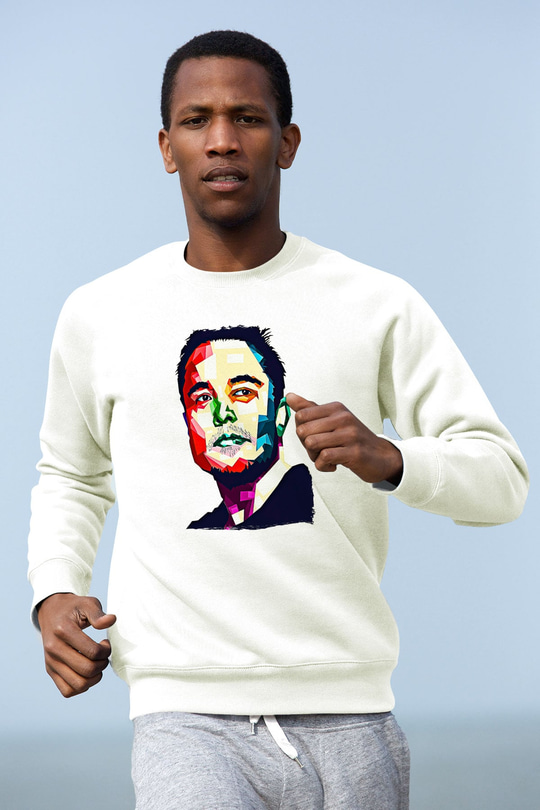 Elon Musk Baskılı Beyaz Unisex Sweatshirt