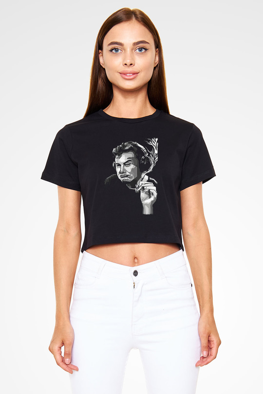 Elon Musk Baskılı Siyah Crop Top Kadın Tişört - Tshirt