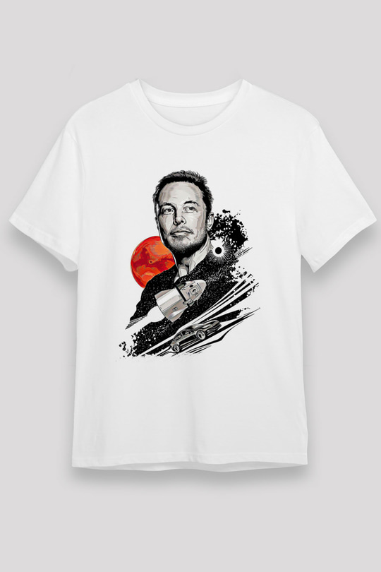 Elon Musk Baskılı Unisex Beyaz Tişört - Tshirt