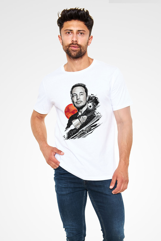 Elon Musk Baskılı Unisex Beyaz Tişört - Tshirt