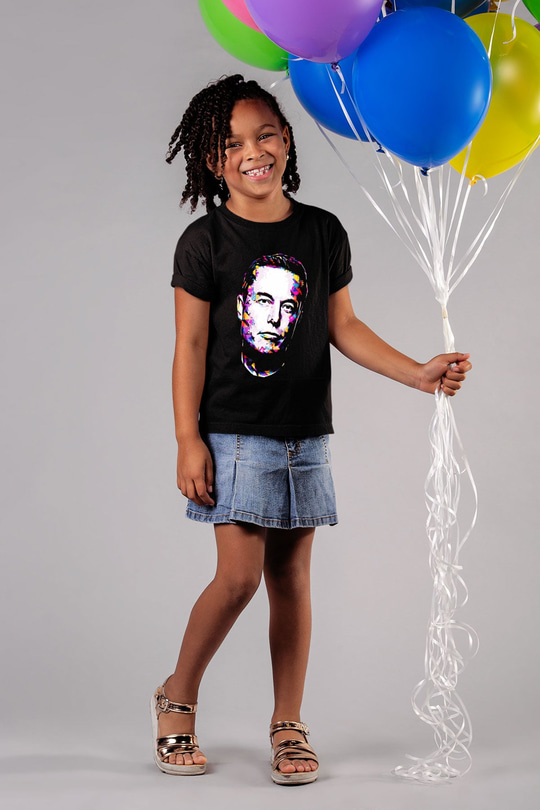 Elon Musk Baskılı Unisex Siyah Çocuk Tişört - Tshirt