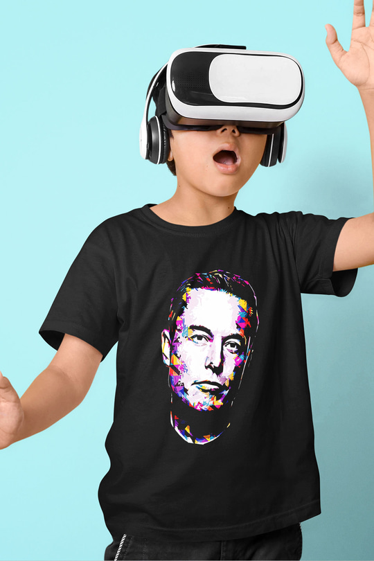 Elon Musk Baskılı Unisex Siyah Çocuk Tişört - Tshirt