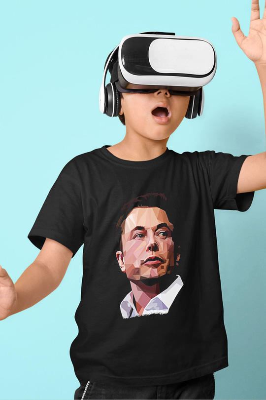 Elon Musk Baskılı Unisex Siyah Çocuk Tişört - Tshirt