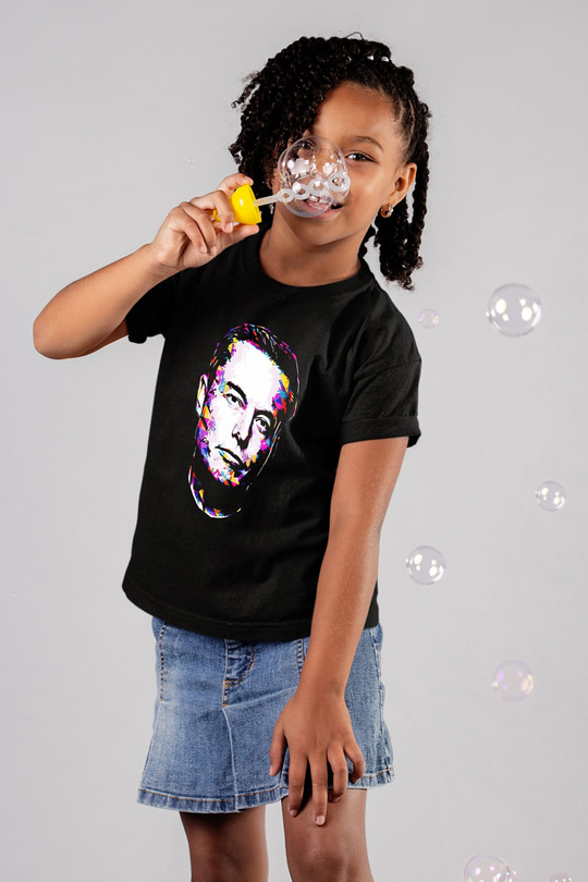 Elon Musk Baskılı Unisex Siyah Çocuk Tişört - Tshirt