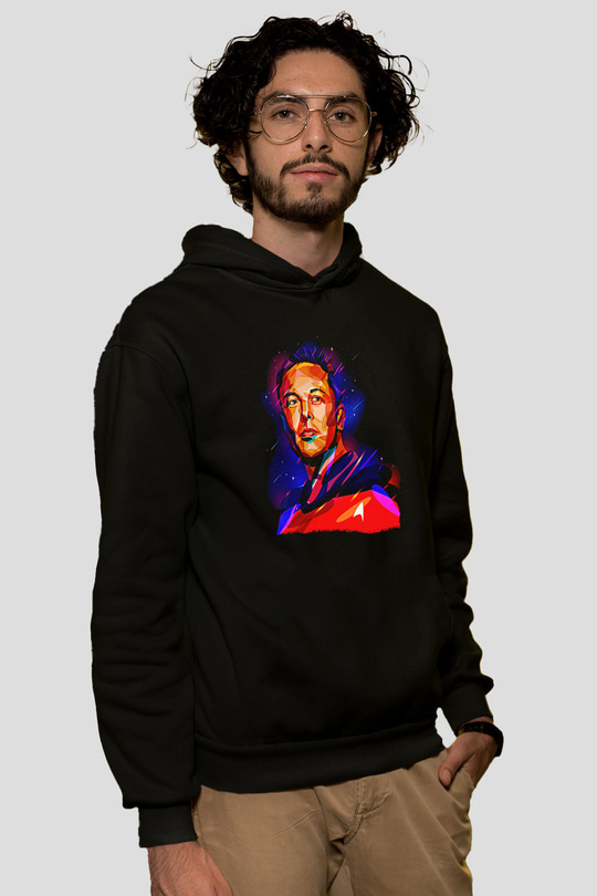 Elon Musk Baskılı Unisex Siyah Kapüşonlu Sweatshirt