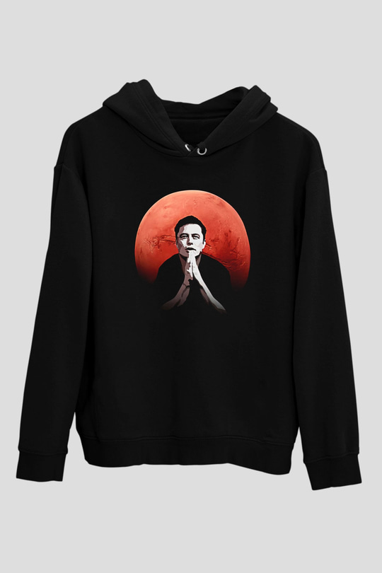 Elon Musk Baskılı Unisex Siyah Kapüşonlu Sweatshirt