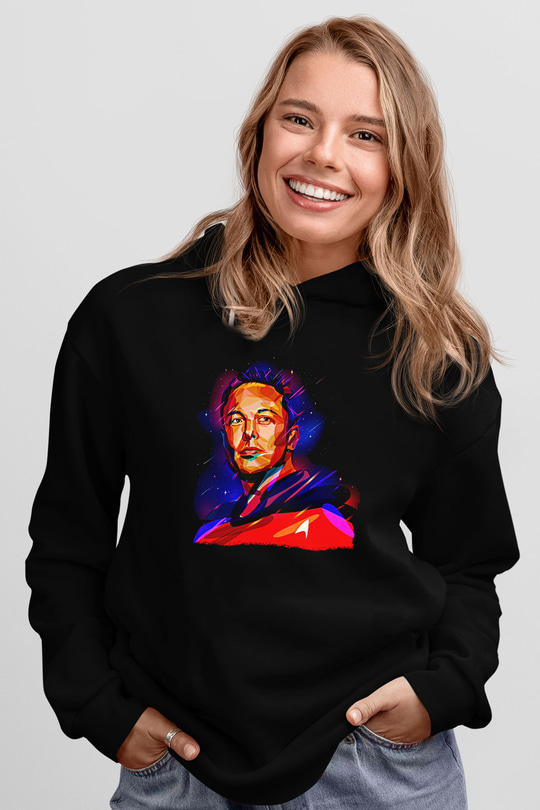 Elon Musk Baskılı Unisex Siyah Kapüşonlu Sweatshirt