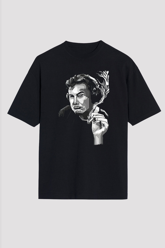 Elon Musk Baskılı Unisex Siyah Oversize Tişört - Tshirt