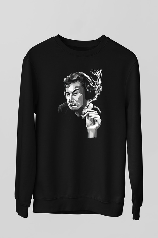 Elon Musk Baskılı Unisex Siyah Sweatshirt