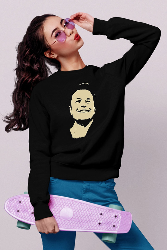 Elon Musk Baskılı Unisex Siyah Sweatshirt