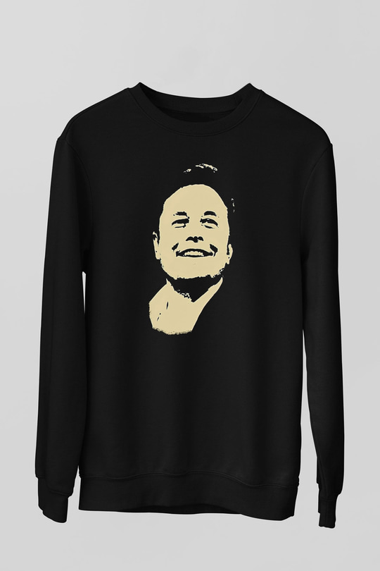Elon Musk Baskılı Unisex Siyah Sweatshirt