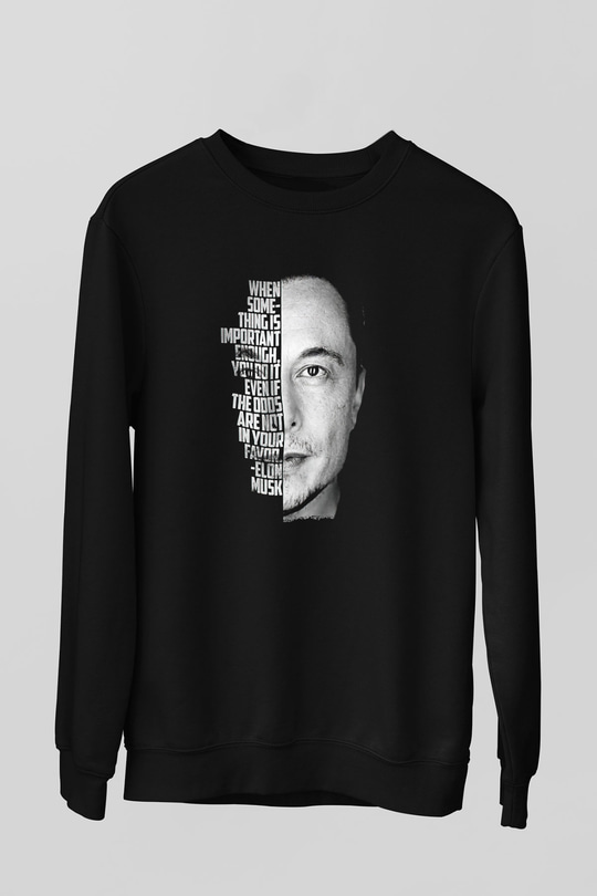 Elon Musk Baskılı Unisex Siyah Sweatshirt