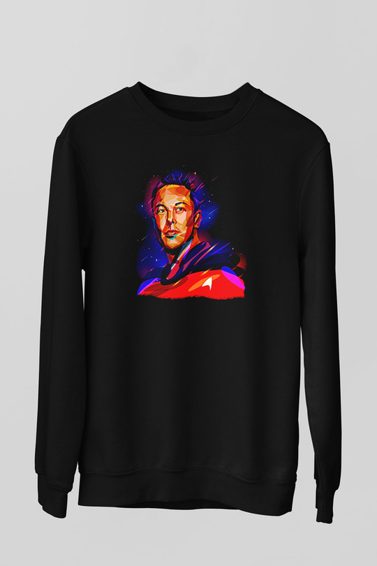 Elon Musk Baskılı Unisex Siyah Sweatshirt