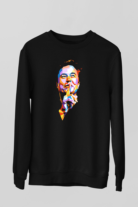 Elon Musk Baskılı Unisex Siyah Sweatshirt