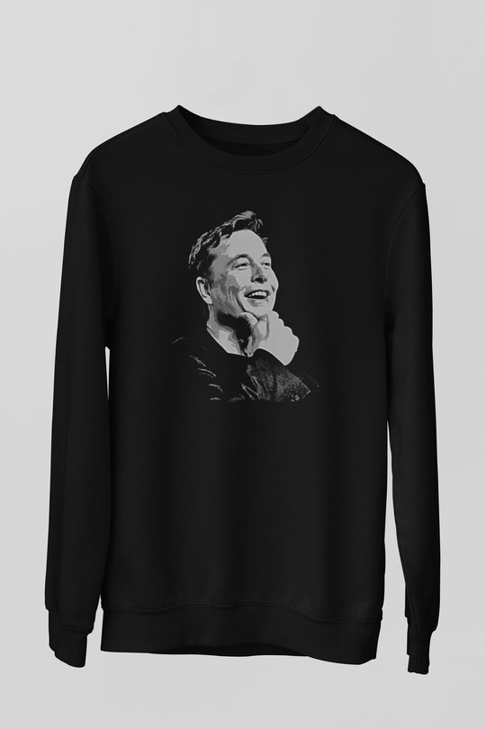 Elon Musk Baskılı Unisex Siyah Sweatshirt