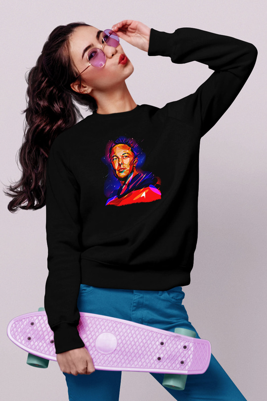 Elon Musk Baskılı Unisex Siyah Sweatshirt