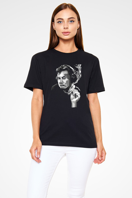 Elon Musk Baskılı Unisex Siyah Tişört - Tshirt