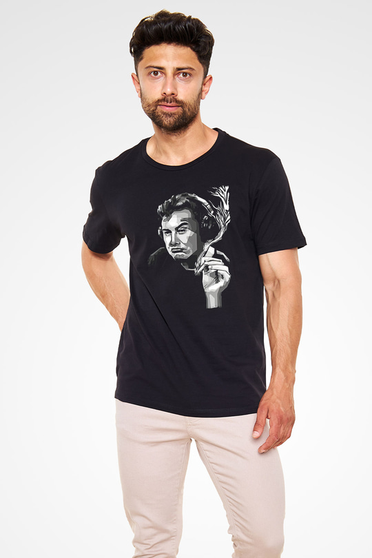 Elon Musk Baskılı Unisex Siyah Tişört - Tshirt