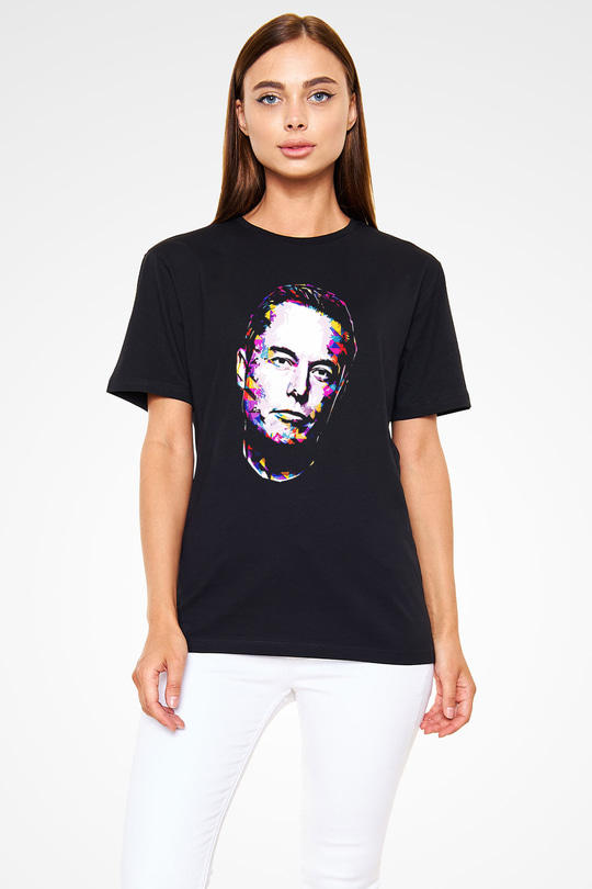 Elon Musk Baskılı Unisex Siyah Tişört - Tshirt