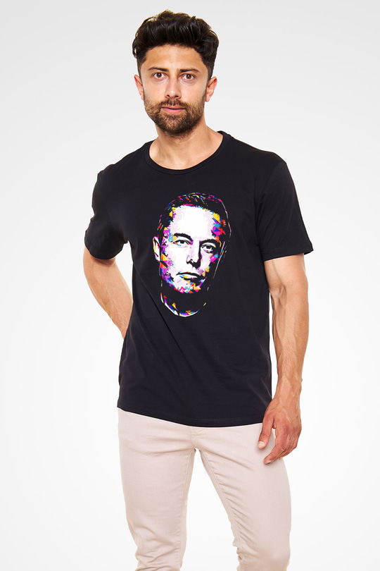 Elon Musk Baskılı Unisex Siyah Tişört - Tshirt