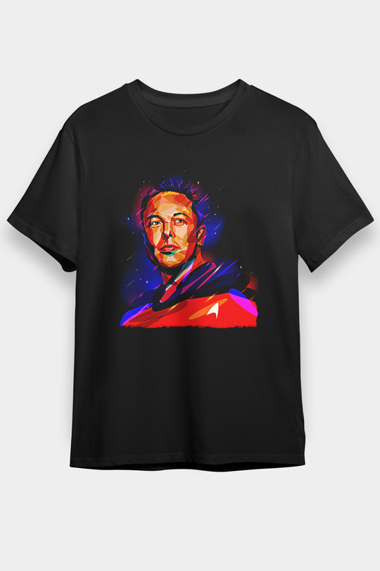 Elon Musk Baskılı Unisex Siyah Tişört - Tshirt