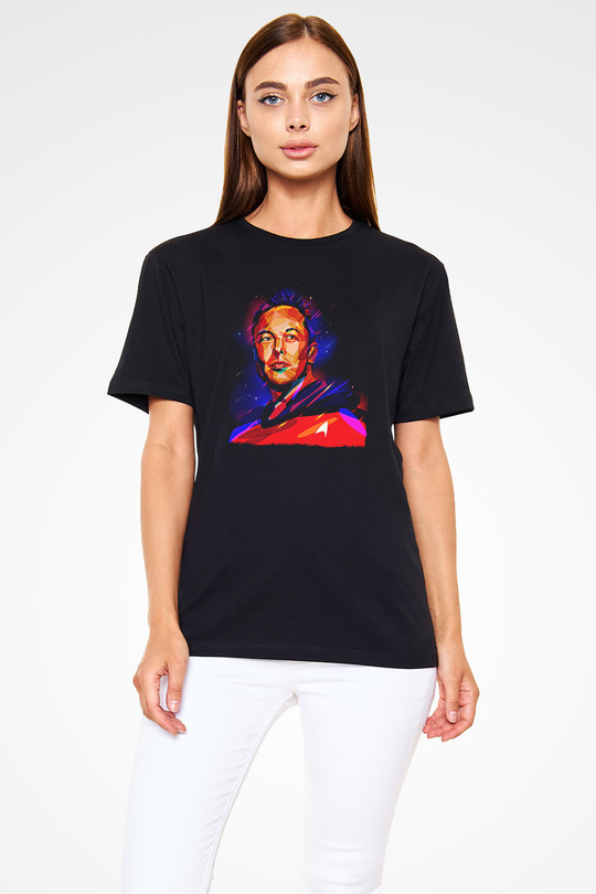 Elon Musk Baskılı Unisex Siyah Tişört - Tshirt