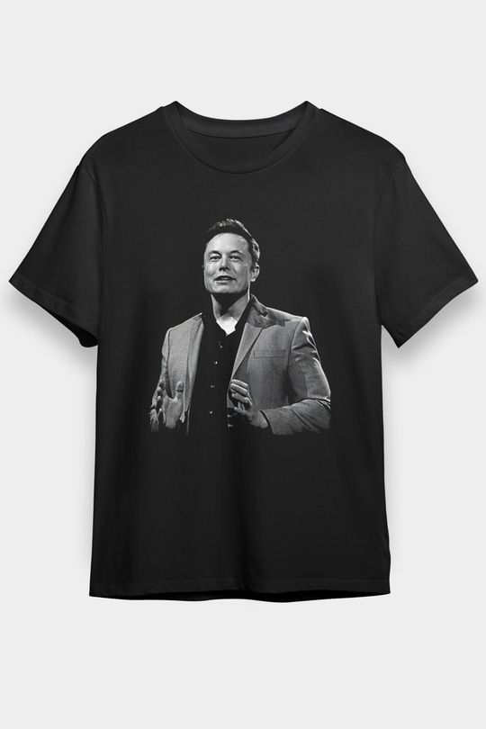 Elon Musk Baskılı Unisex Siyah Tişört - Tshirt