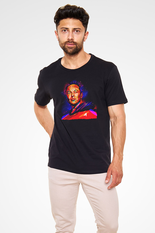 Elon Musk Baskılı Unisex Siyah Tişört - Tshirt
