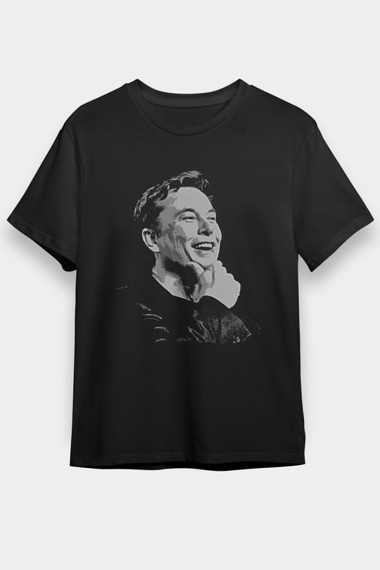 Elon Musk Baskılı Unisex Siyah Tişört - Tshirt