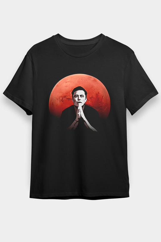 Elon Musk Baskılı Unisex Siyah Tişört - Tshirt