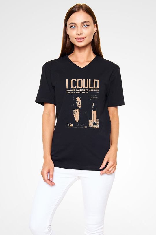 Elon Musk Baskılı Unisex Siyah V Yaka Tişört - Tshirt