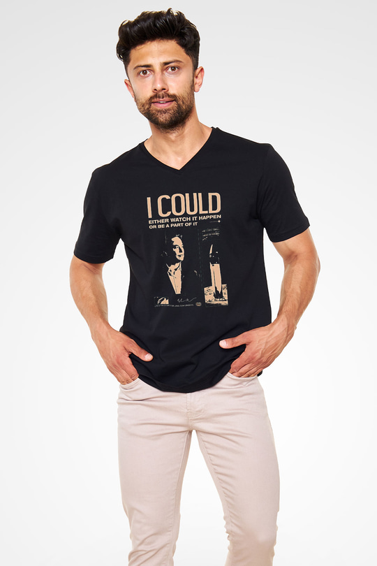 Elon Musk Baskılı Unisex Siyah V Yaka Tişört - Tshirt