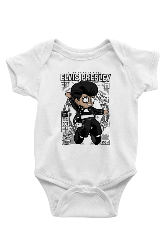 Elvis Presley Baskılı Unisex Beyaz Bebek Body - Zıbın