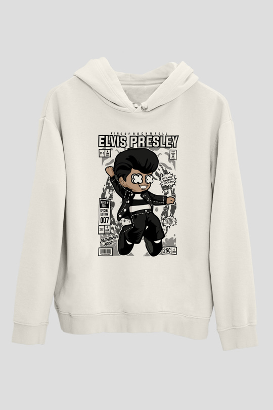 Elvis Presley Baskılı Unisex Beyaz Hoodie