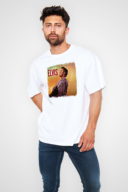 Elvis Presley Baskılı Unisex Beyaz Oversize Tişört
