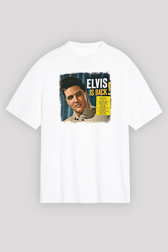 Elvis Presley Baskılı Unisex Beyaz Oversize Tişört