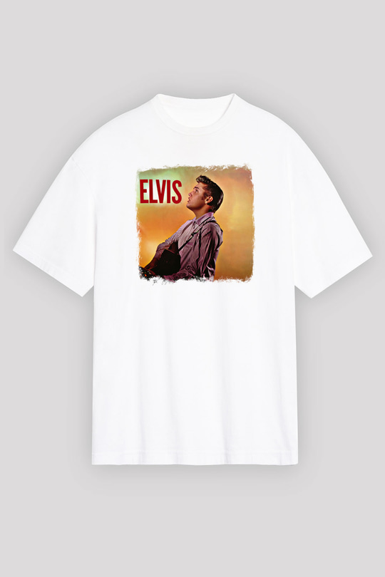 Elvis Presley Baskılı Unisex Beyaz Oversize Tişört