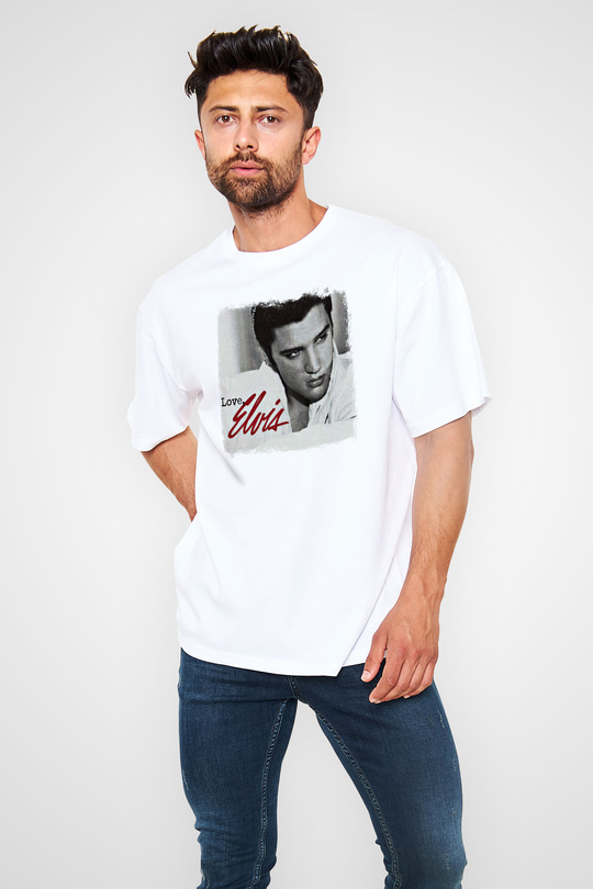 Elvis Presley Baskılı Unisex Beyaz Oversize Tişört