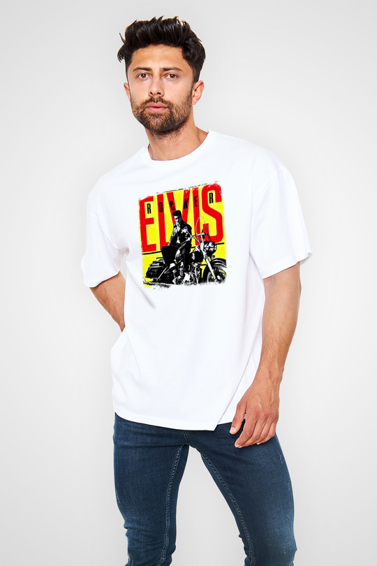 Elvis Presley Baskılı Unisex Beyaz Oversize Tişört