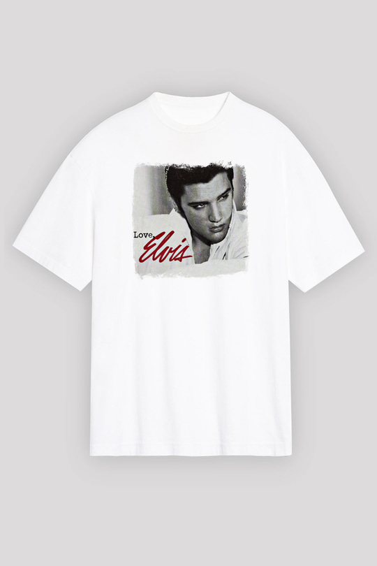 Elvis Presley Baskılı Unisex Beyaz Oversize Tişört