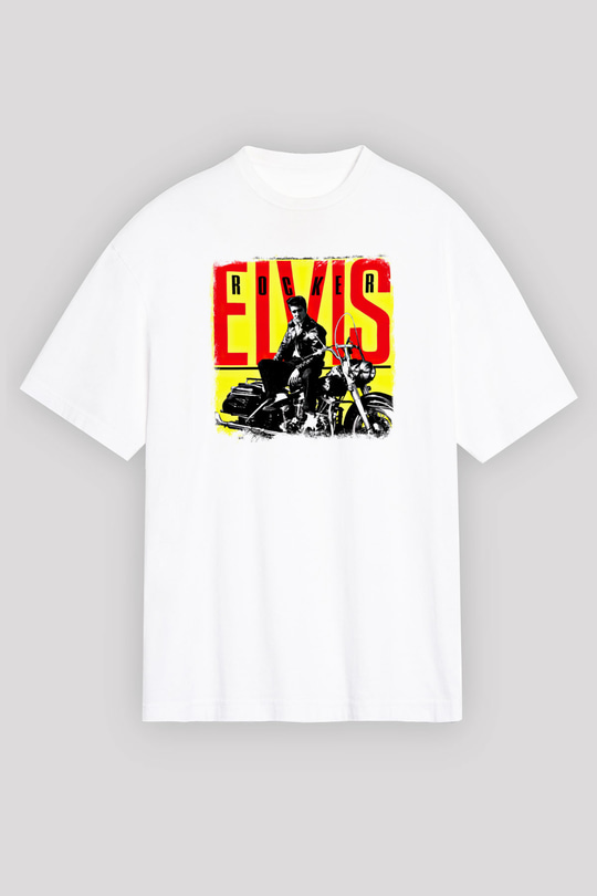 Elvis Presley Baskılı Unisex Beyaz Oversize Tişört